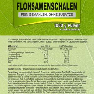Flohsamenschalen, Premiumqualität, fein gemahlen, naturrein, ohne Zusätze, 1 kg