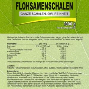 Indische Flohsamenschalen (ganze Schalen), 99% Reinheitsgrad, 1 kg Beutel