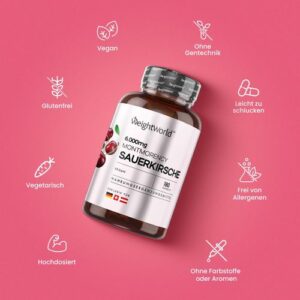 Montmorency Sauerkirschen Kapseln 6000 mg (50:1) - 180 Vegane Kapseln 3 Monate Vorrat