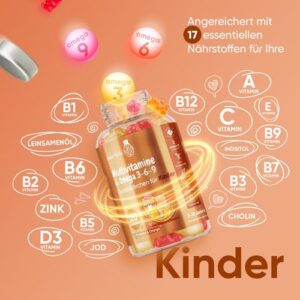 Multivitamin Gummibärchen für Kinder - 2er-Pack, 120 Bärchen - Mit Omega 3, 6, 9