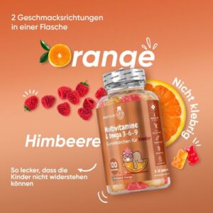 Multivitamin Gummibärchen für Kinder - 2er-Pack, 120 Bärchen - Mit Omega 3, 6, 9